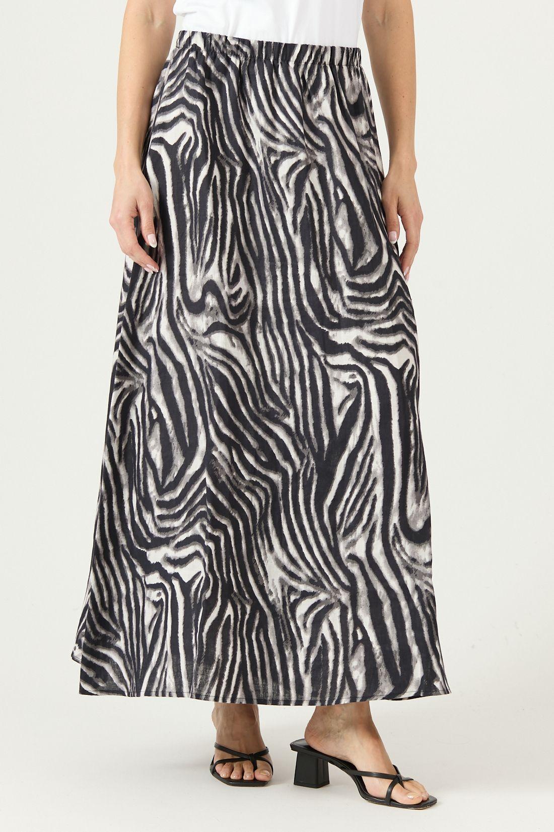 Falda De Lino Animal Print Negra Cod 5008735-1