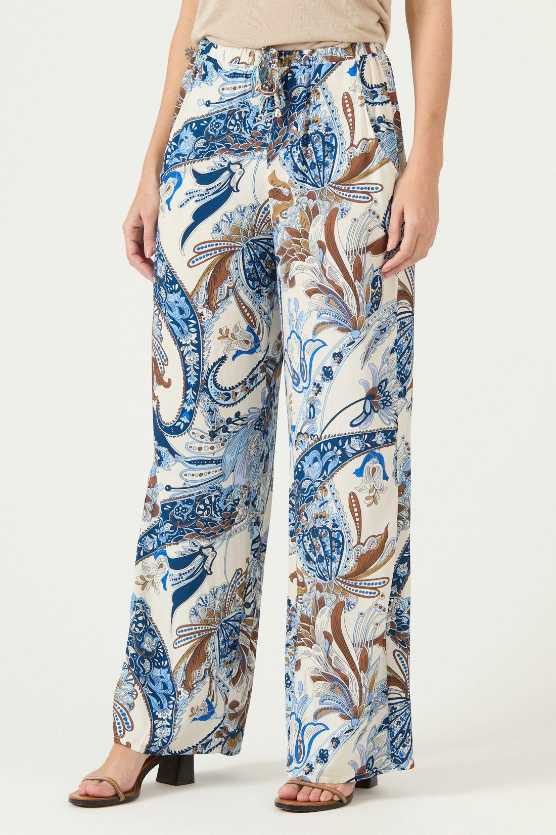 Pantalon Straight Estampado Azul Cod 2013395-2