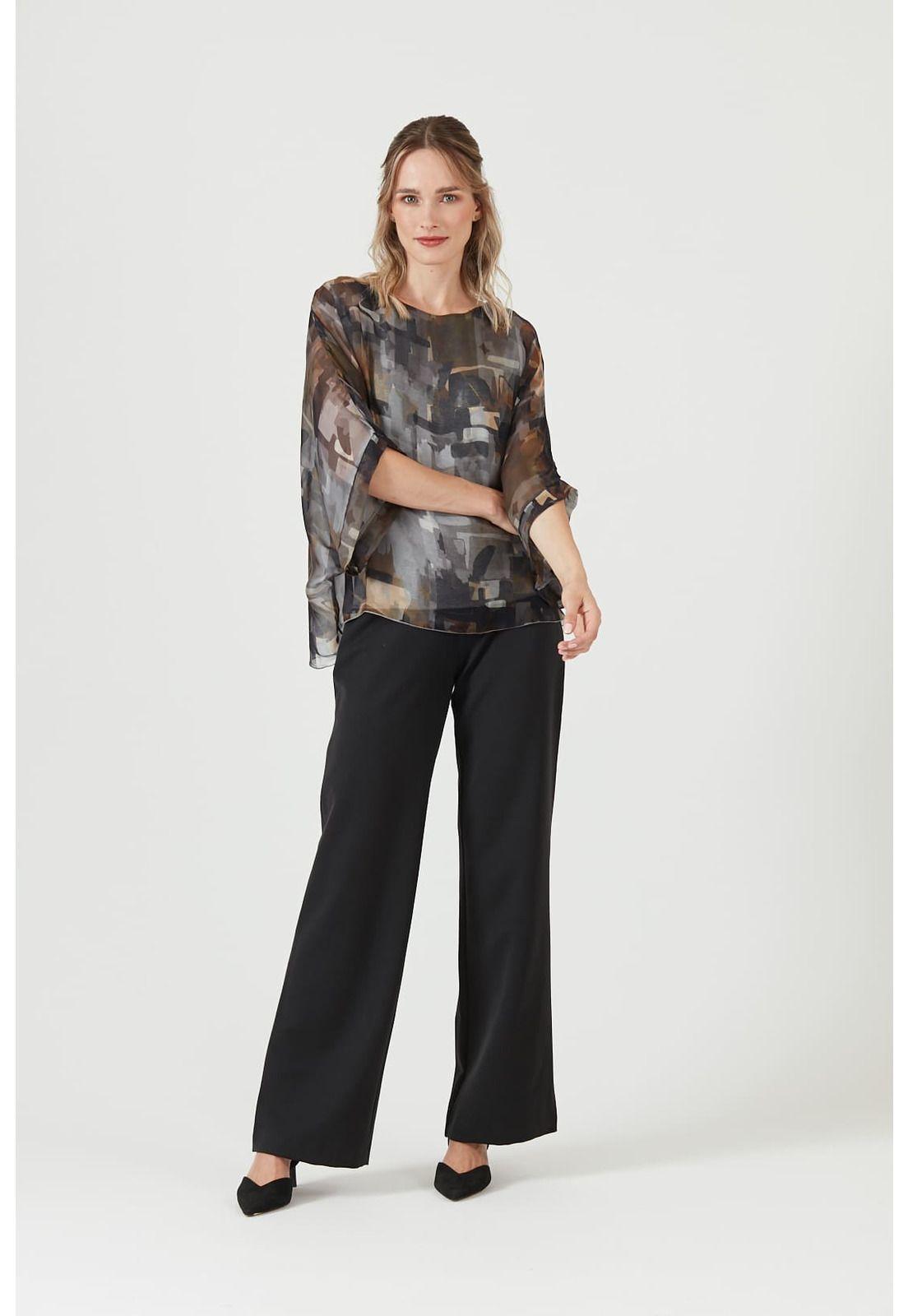 Blusa con seda gris estampada-0