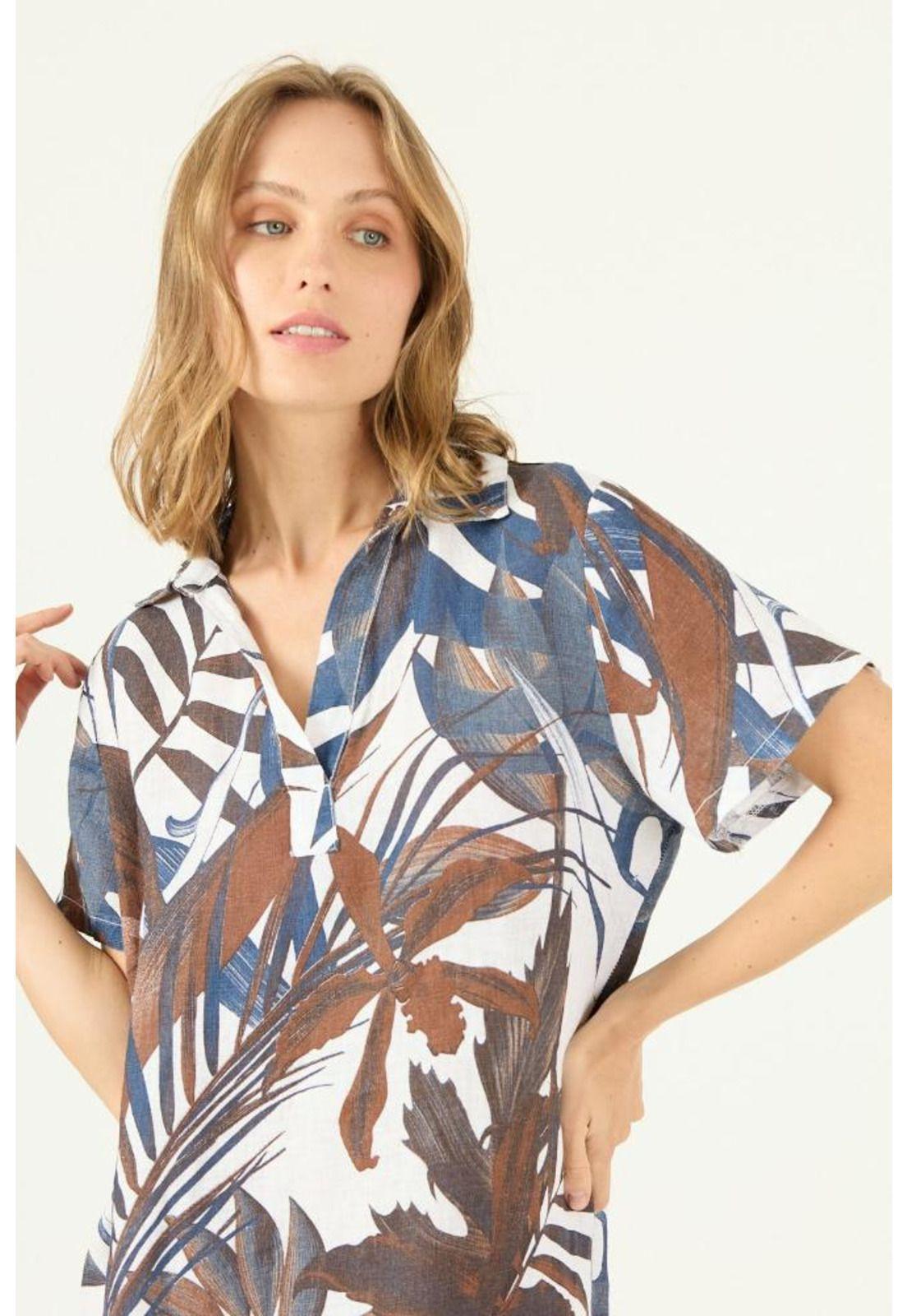 Vestido de lino azul estampado PRIVILEGE 1585-0