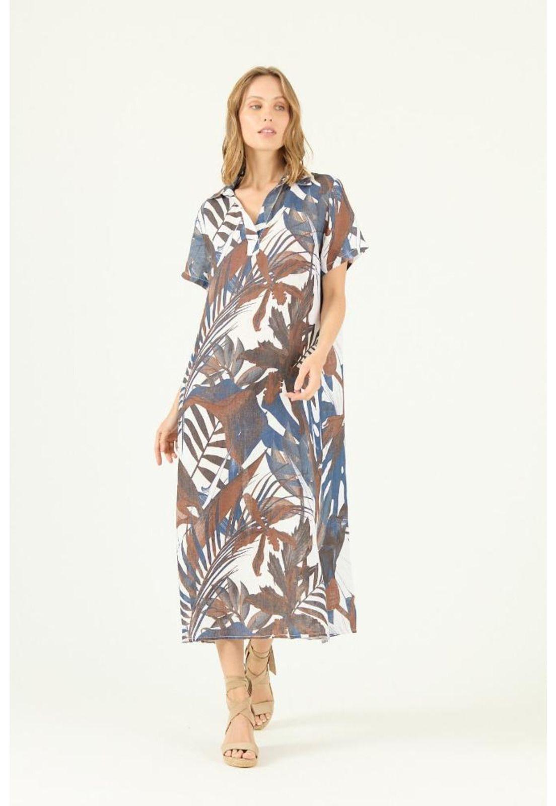 Vestido de lino azul estampado PRIVILEGE 1585-1