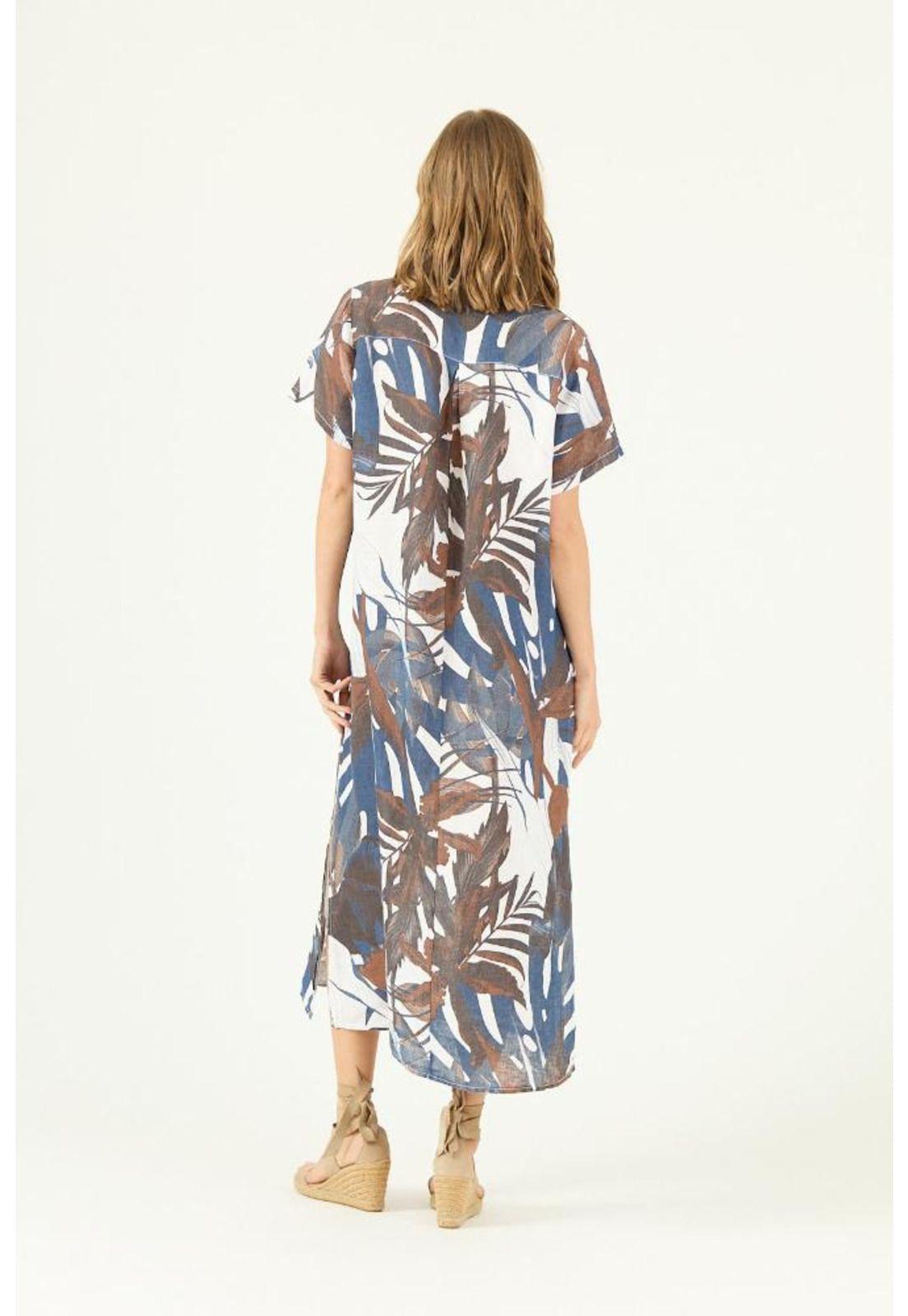 Vestido de lino azul estampado PRIVILEGE 1585-3