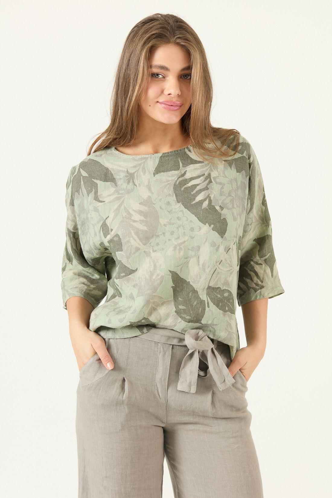 Blusa De Lino Estampada Verde Cod 4517765-0