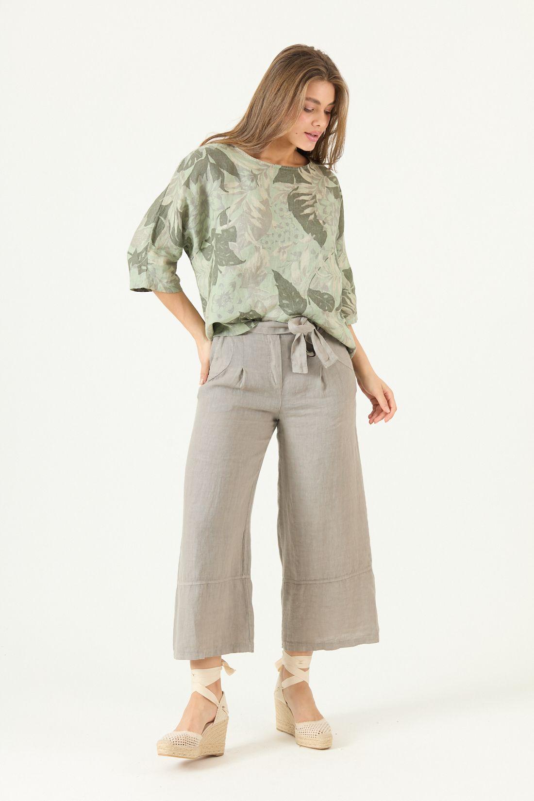 Blusa De Lino Estampada Verde Cod 4517765-1