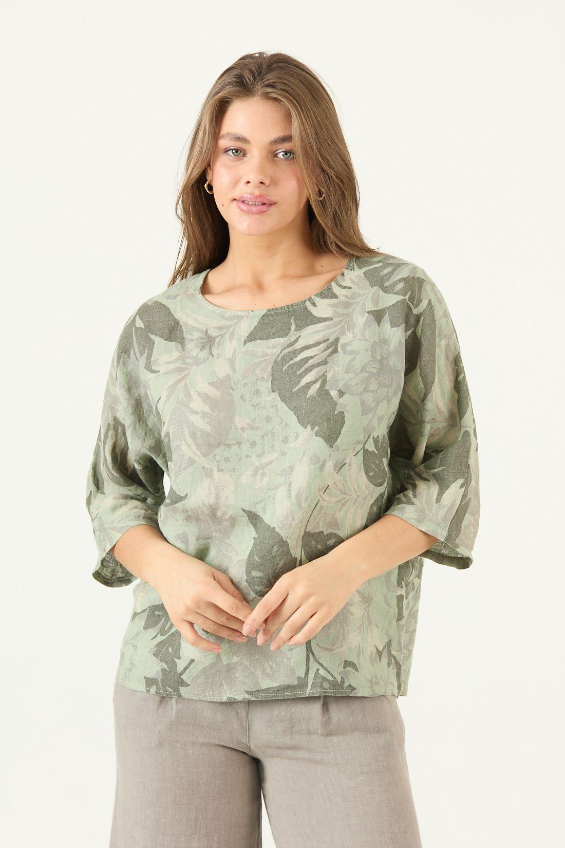 Blusa De Lino Estampada Verde Cod 4517765-2