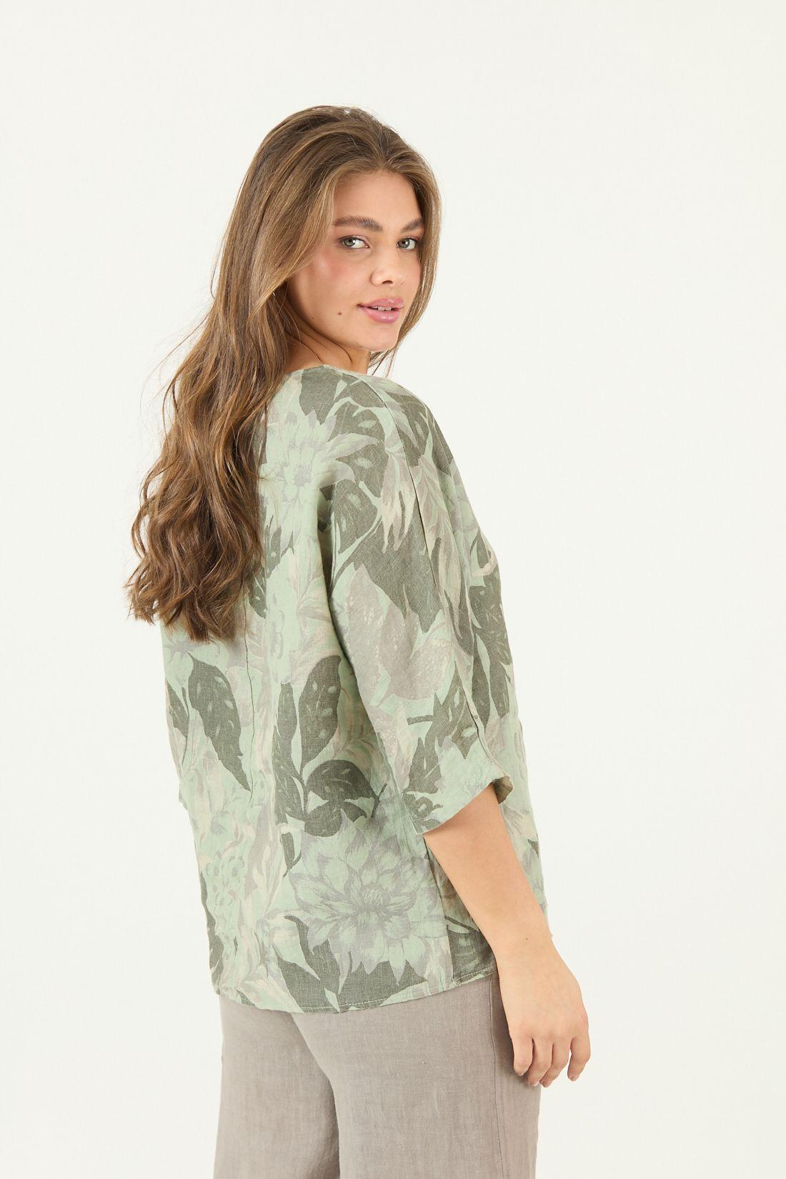 Blusa De Lino Estampada Verde Cod 4517765-4