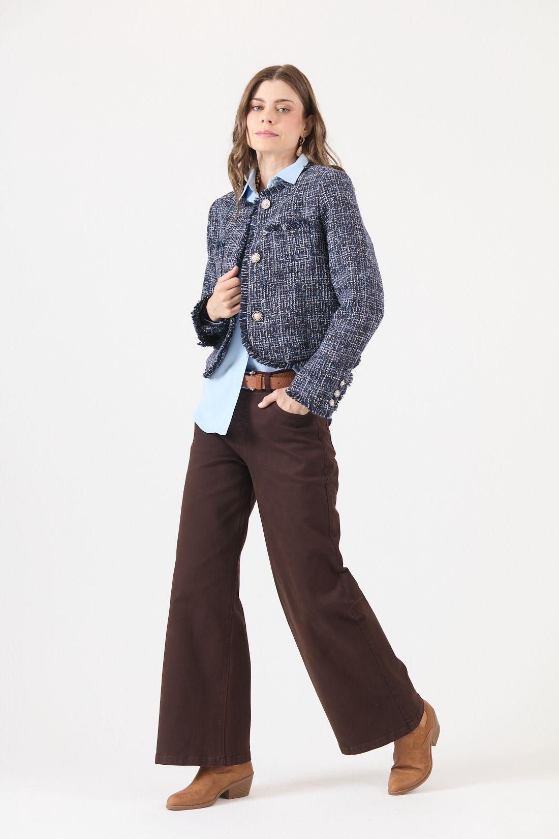 Chaqueta Con Lana Cuadrille Azul Cod 1536006-0