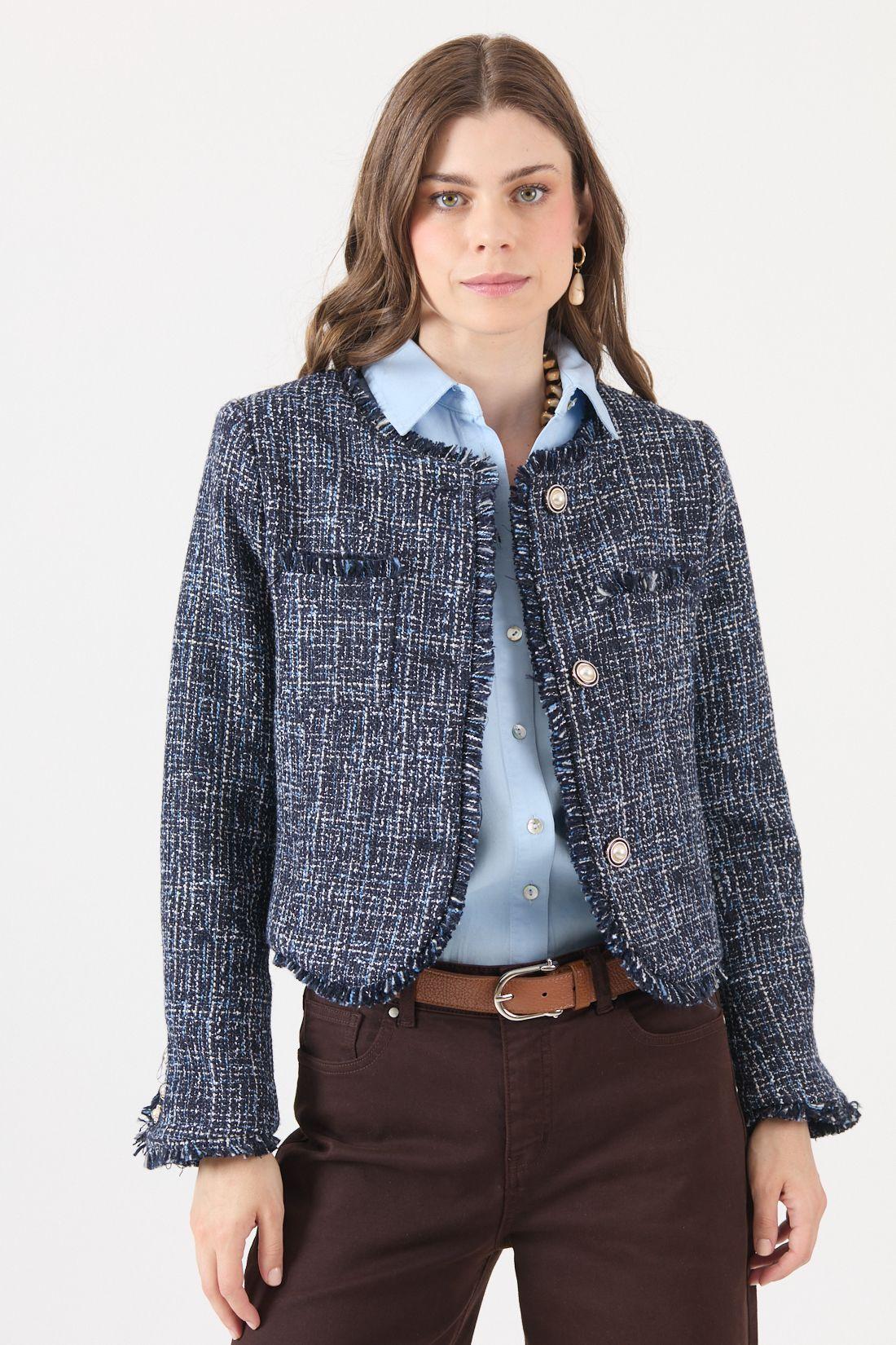Chaqueta Con Lana Cuadrille Azul Cod 1536006-2