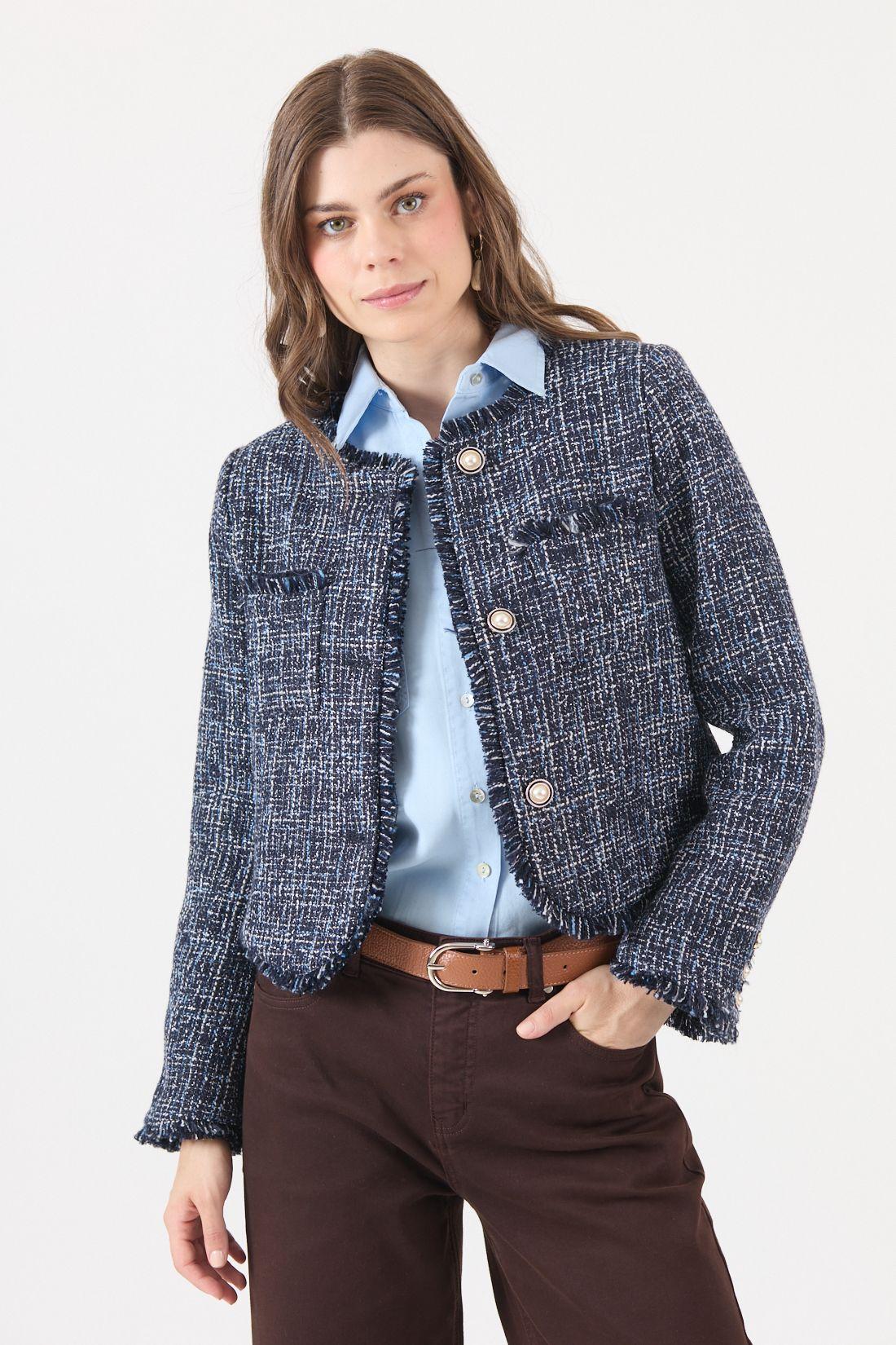 Chaqueta Con Lana Cuadrille Azul Cod 1536006-3