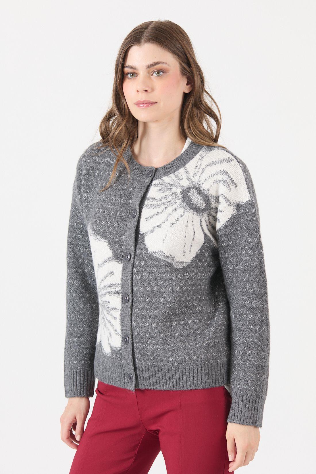 Cardigan Con Flores Gris Cod 5414366-3