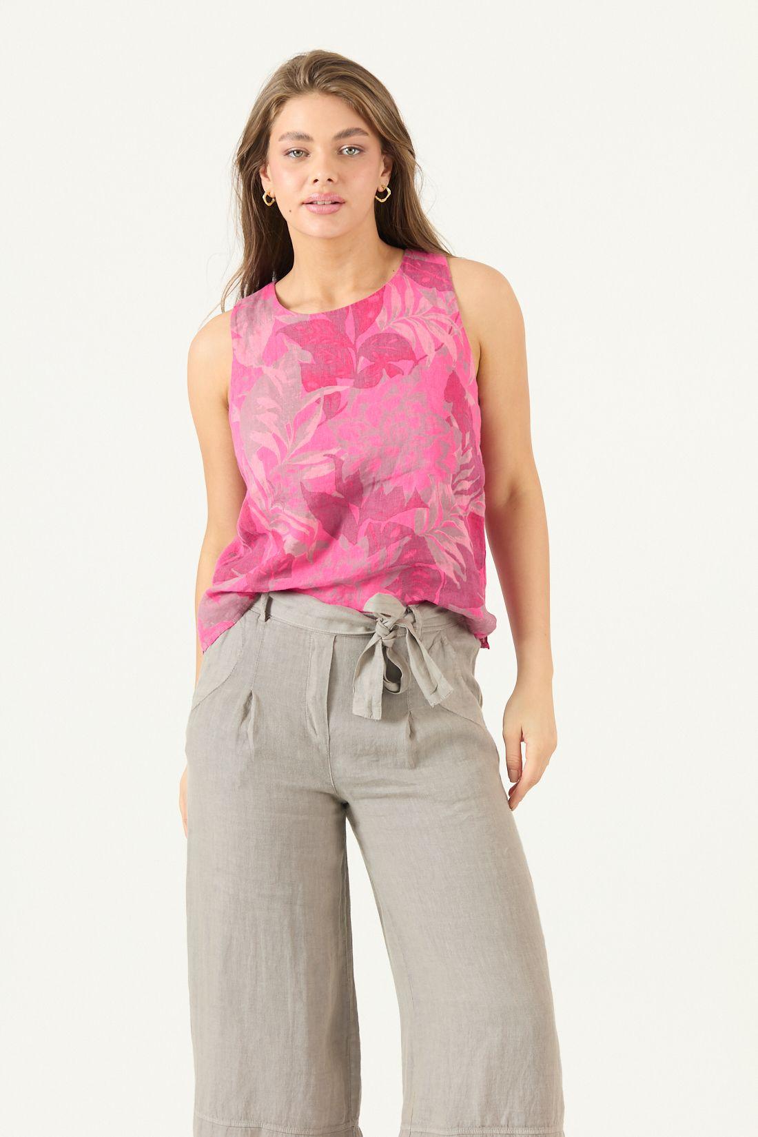 Blusa De Lino Estampada Fucsia Cod 4517755-0