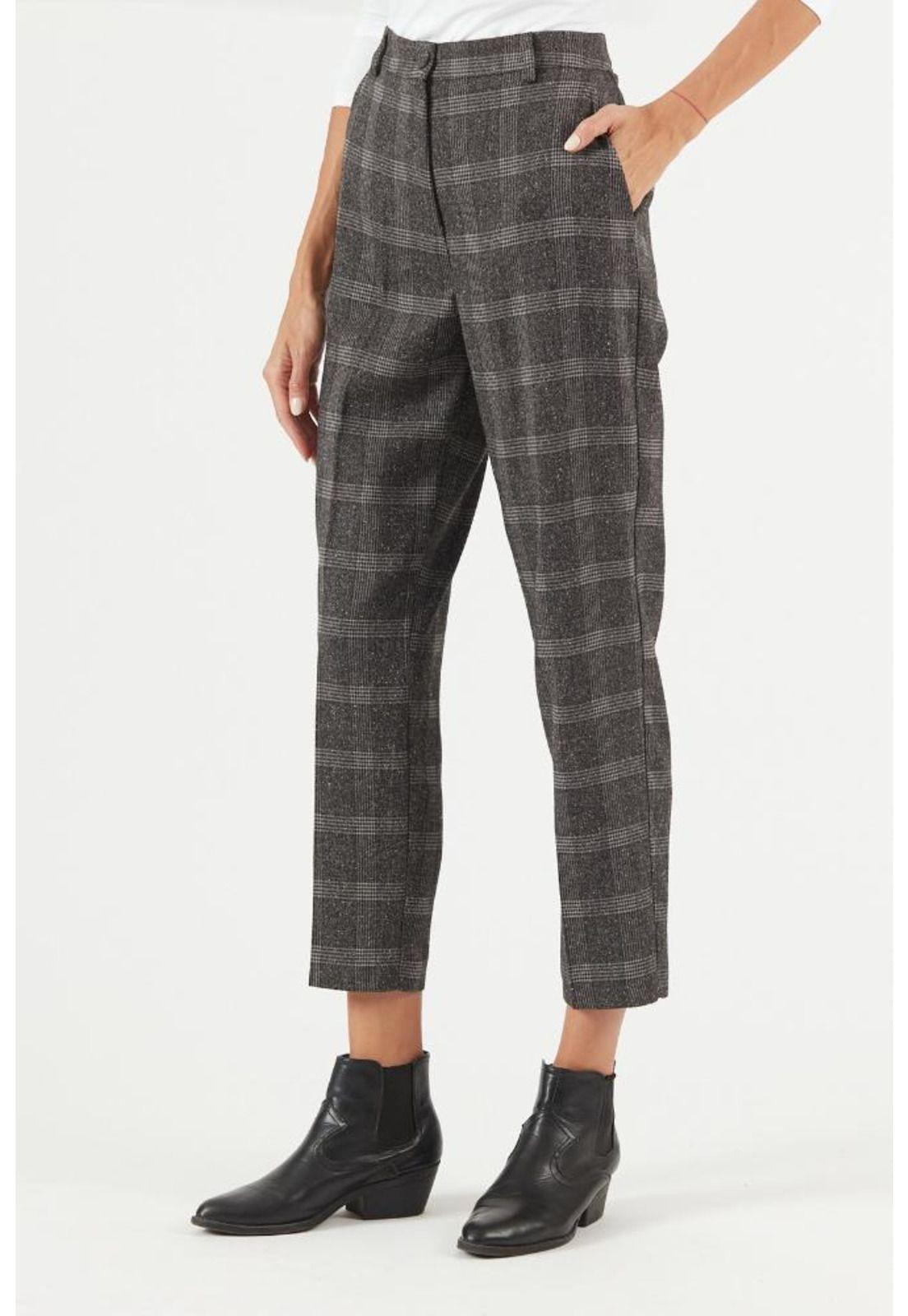 Pantalon straight negro cuadros PRIVILEGE 357-1