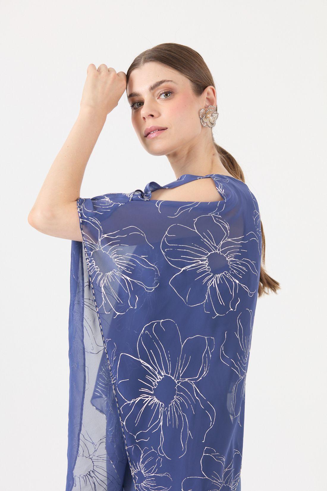 Vestido Con Flores Indigo Cod 0702386-1