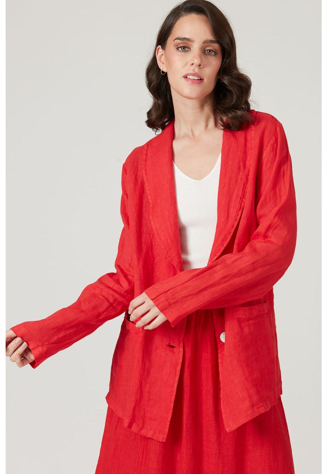 Blazer de lino rojo-0