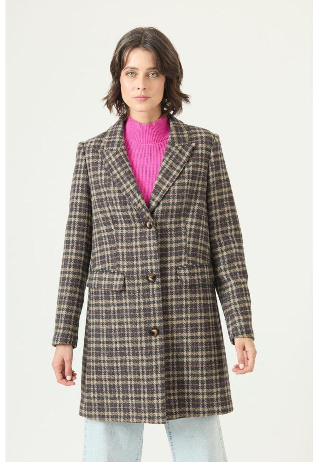 Abrigo con wool blend gris cuadros PRIVILEGE 2726-2