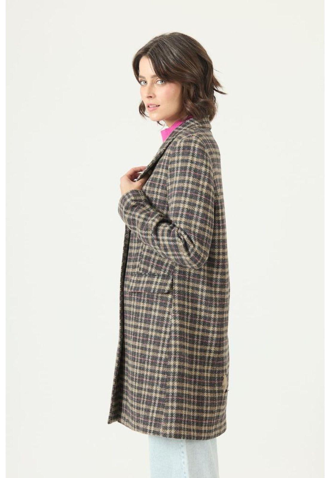 Abrigo con wool blend gris cuadros PRIVILEGE 2726-3