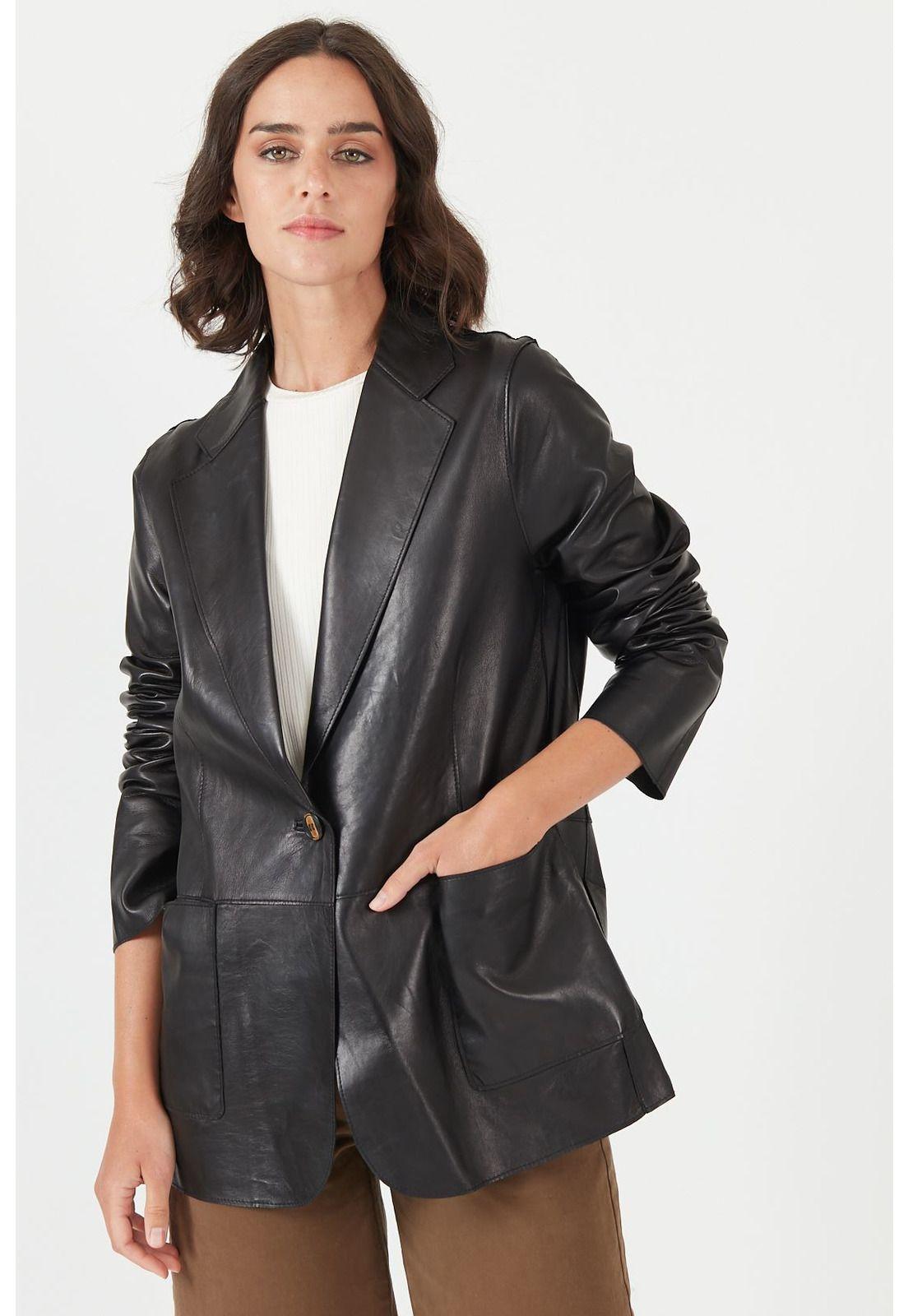 Blazer de cuero negro-0