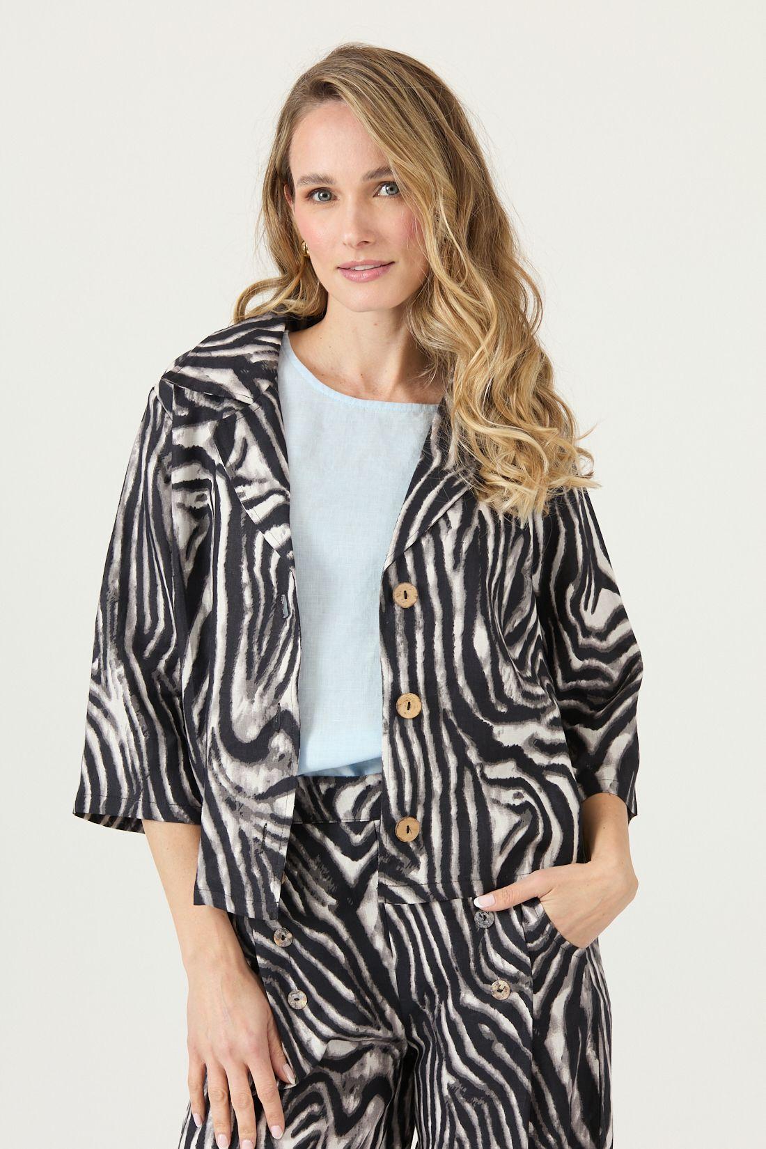 Blazer De Lino Animal Print Negro Cod 1513995-2