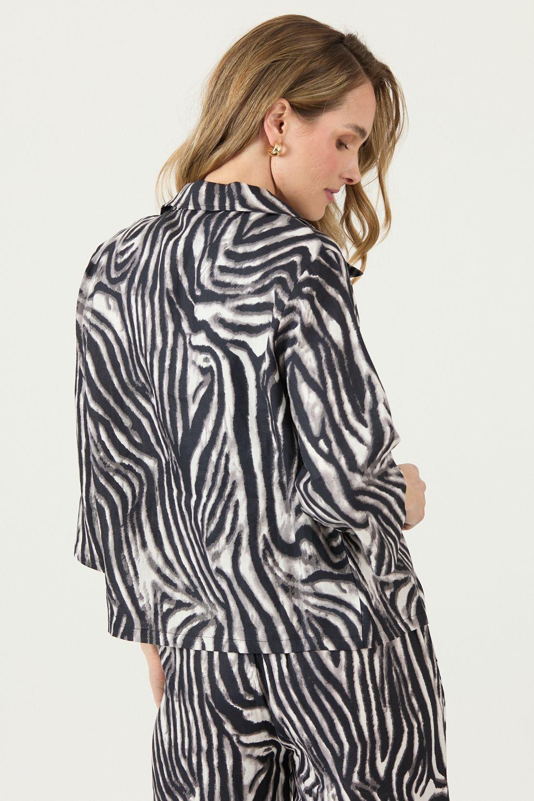 Blazer De Lino Animal Print Negro Cod 1513995-4