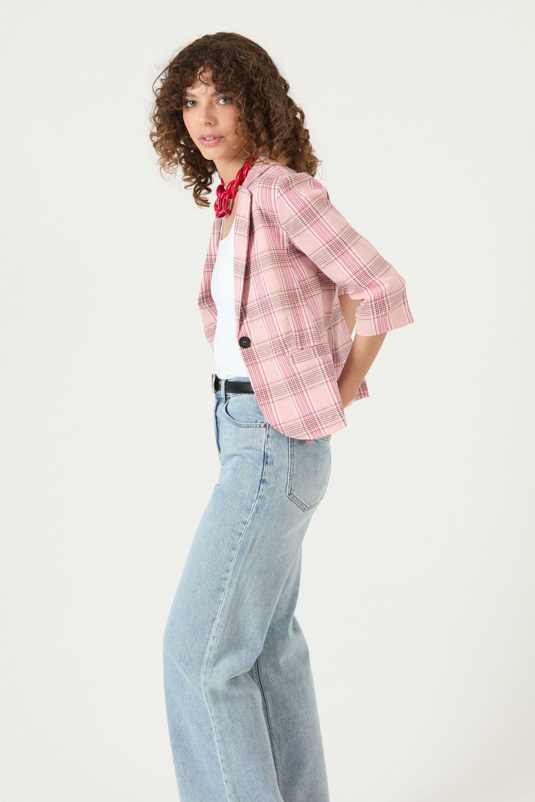 Blazer Cuadros Rosa Cod 1514025-1