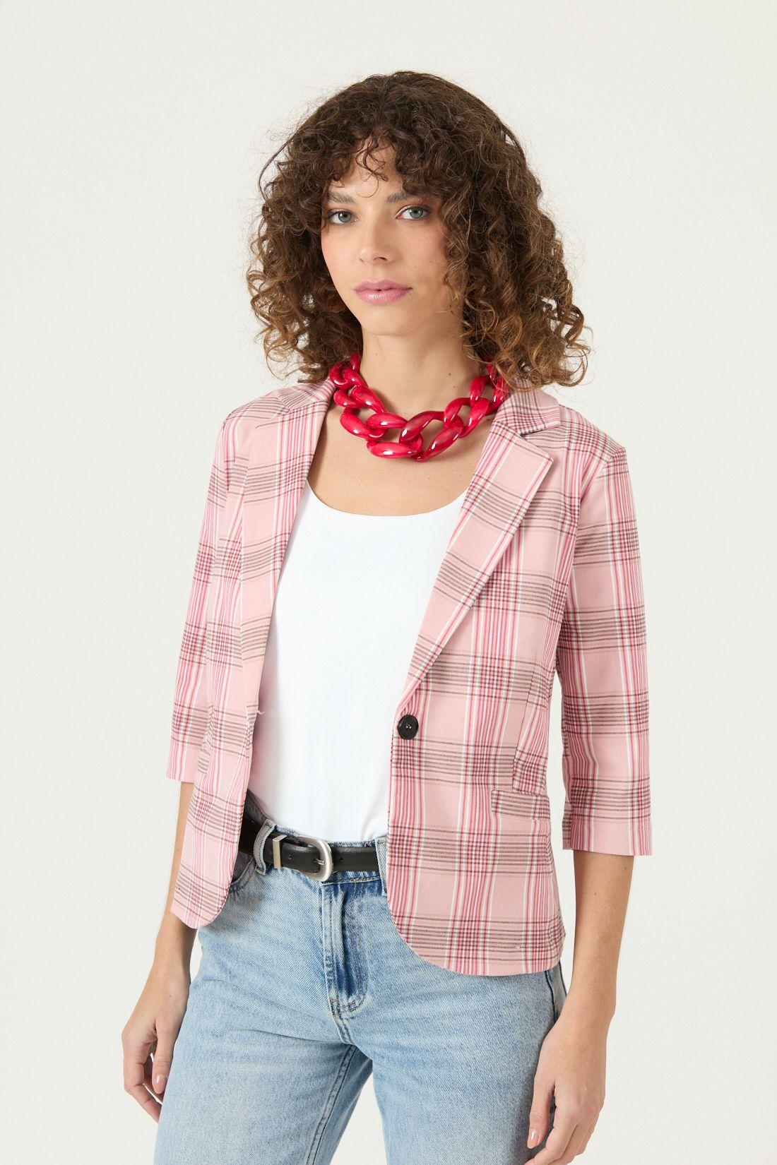 Blazer Cuadros Rosa Cod 1514025-2