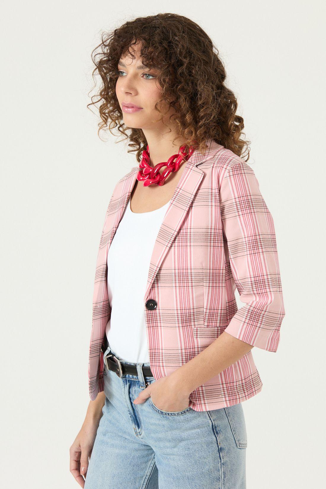 Blazer Cuadros Rosa Cod 1514025-3