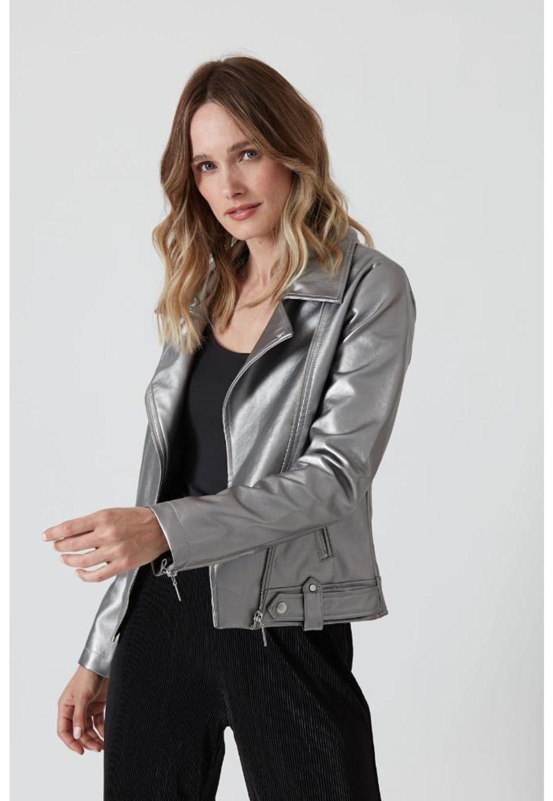 Chaqueta de ecocuero plata PRIVILEGE 726-0