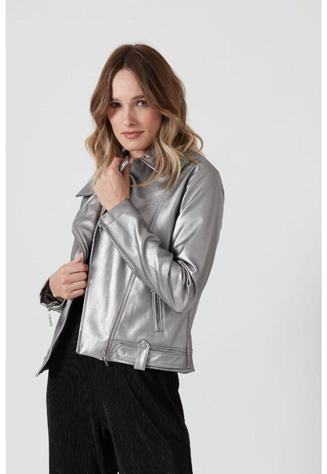 Chaqueta de ecocuero plata PRIVILEGE 726-1
