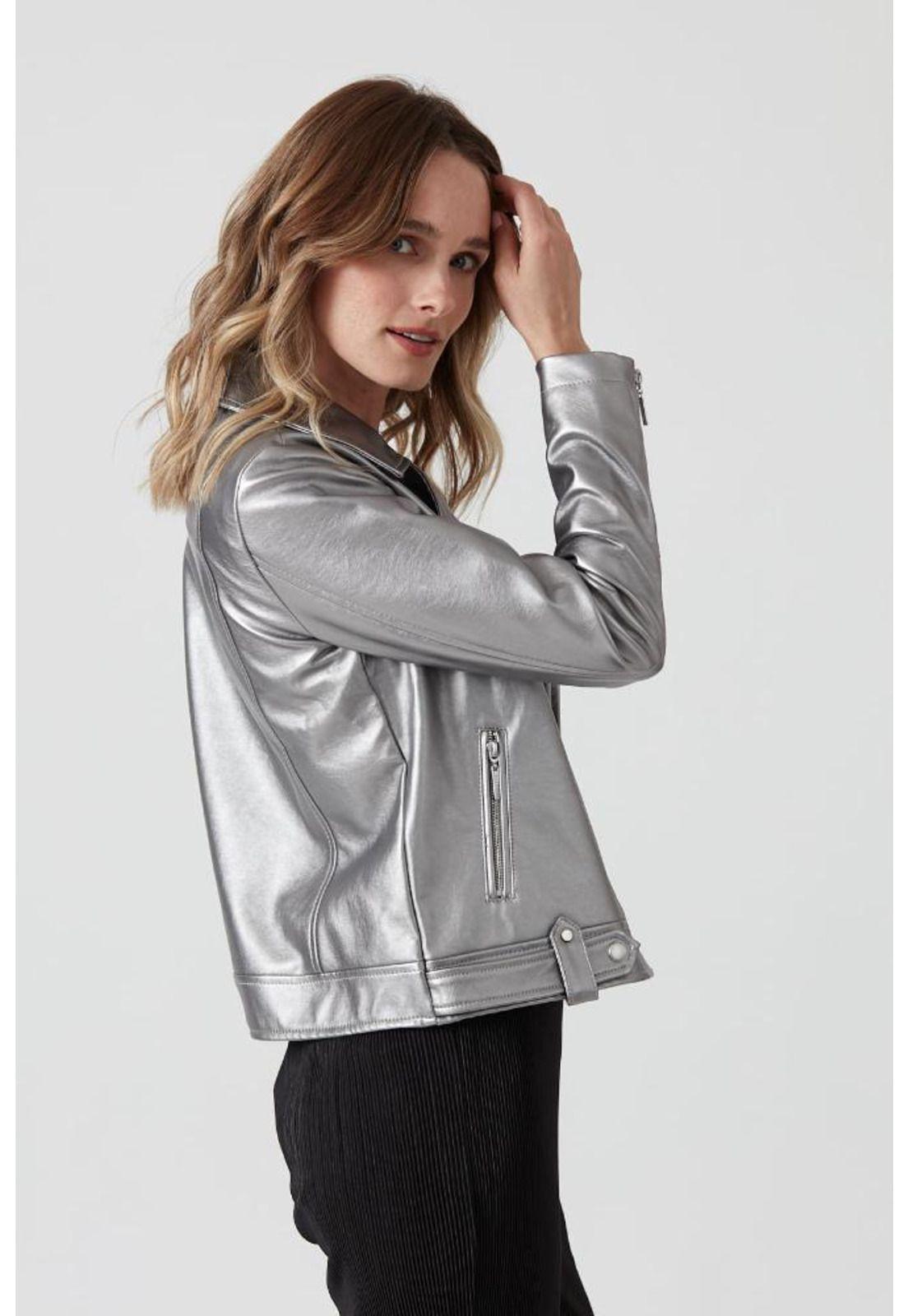Chaqueta de ecocuero plata PRIVILEGE 726-3