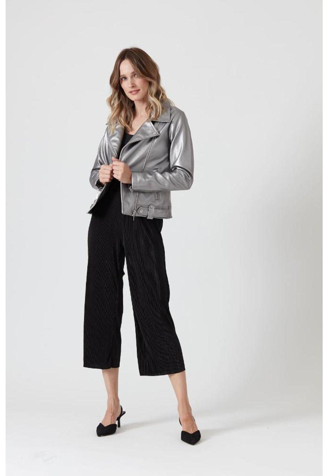 Chaqueta de ecocuero plata PRIVILEGE 726-4
