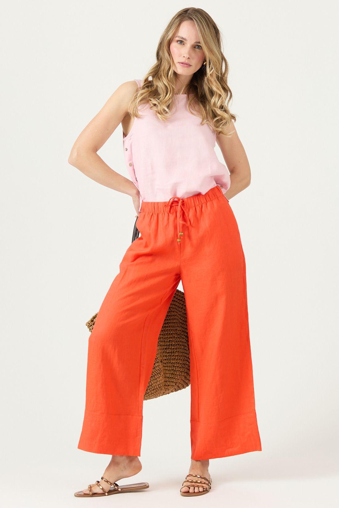 Pantalon De Lino Wide Leg Naranjo Cod 2012795-0
