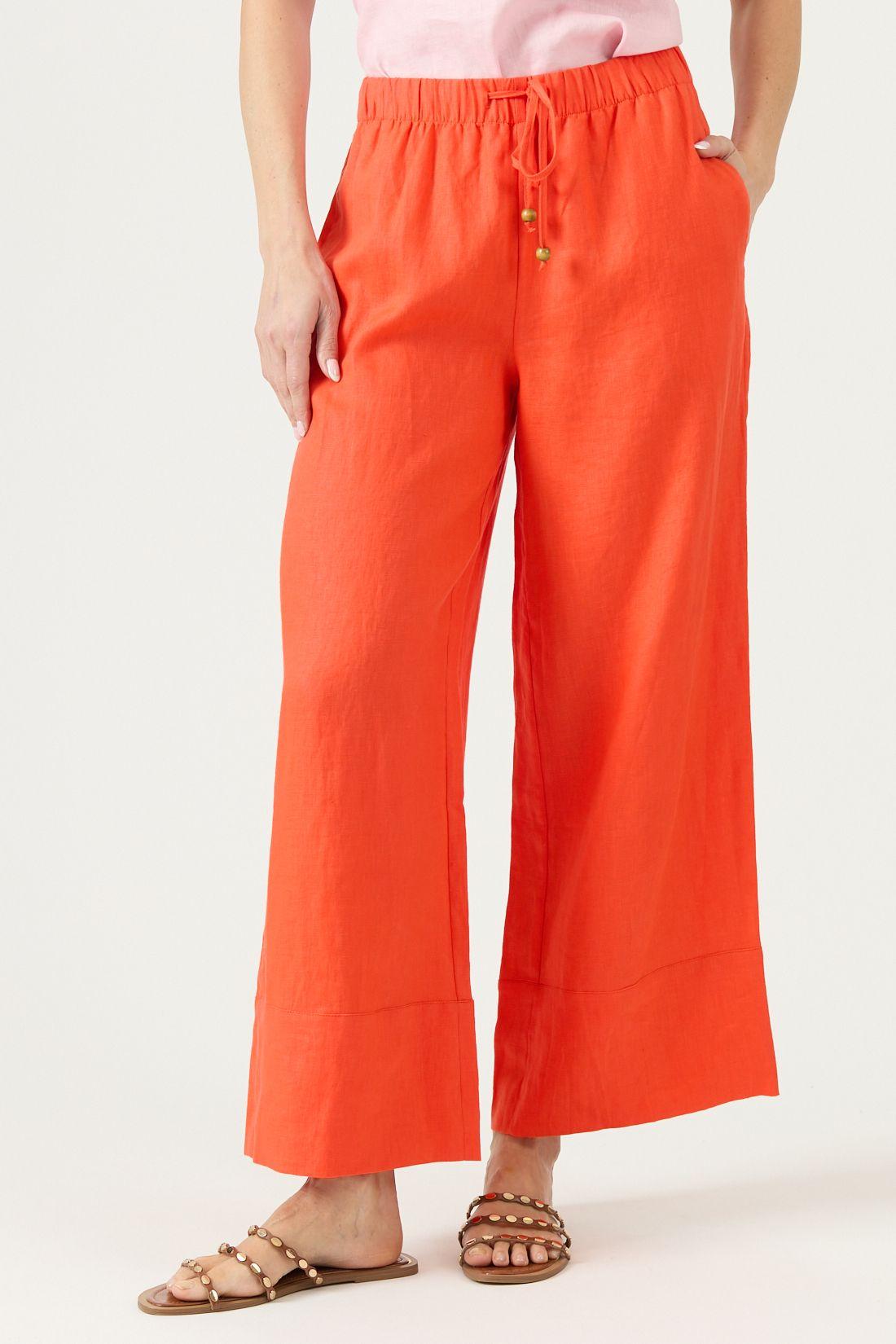 Pantalon De Lino Wide Leg Naranjo Cod 2012795-1
