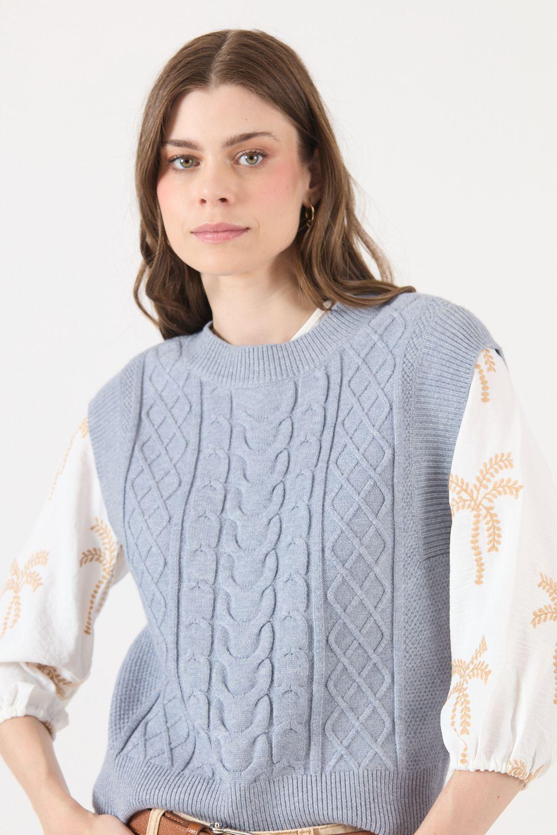 Sweater Con Trenzas Celeste Cod 5414426-1