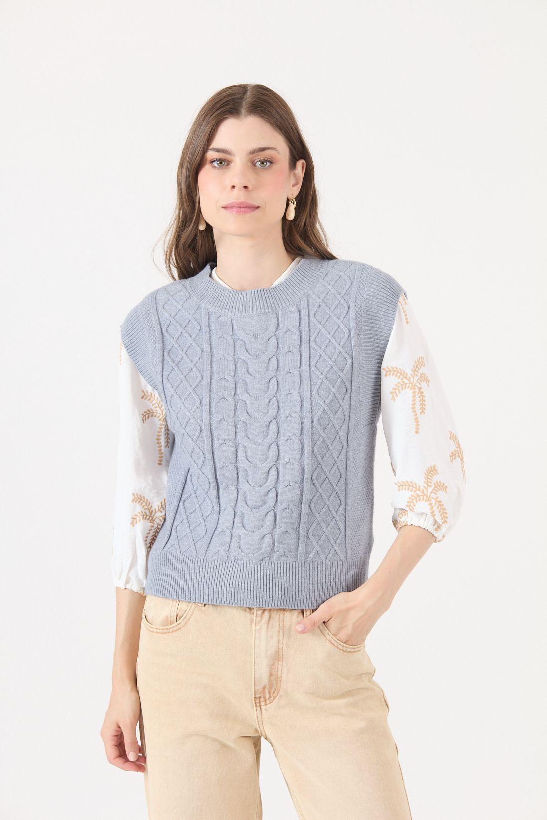 Sweater Con Trenzas Celeste Cod 5414426-2