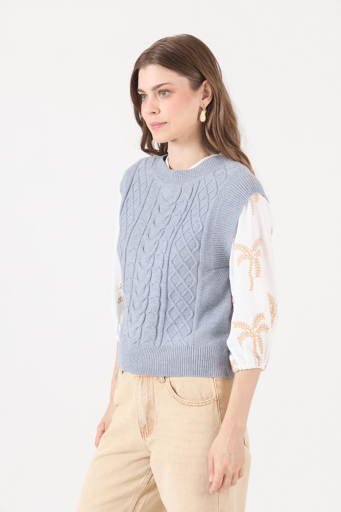 Sweater Con Trenzas Celeste Cod 5414426-3