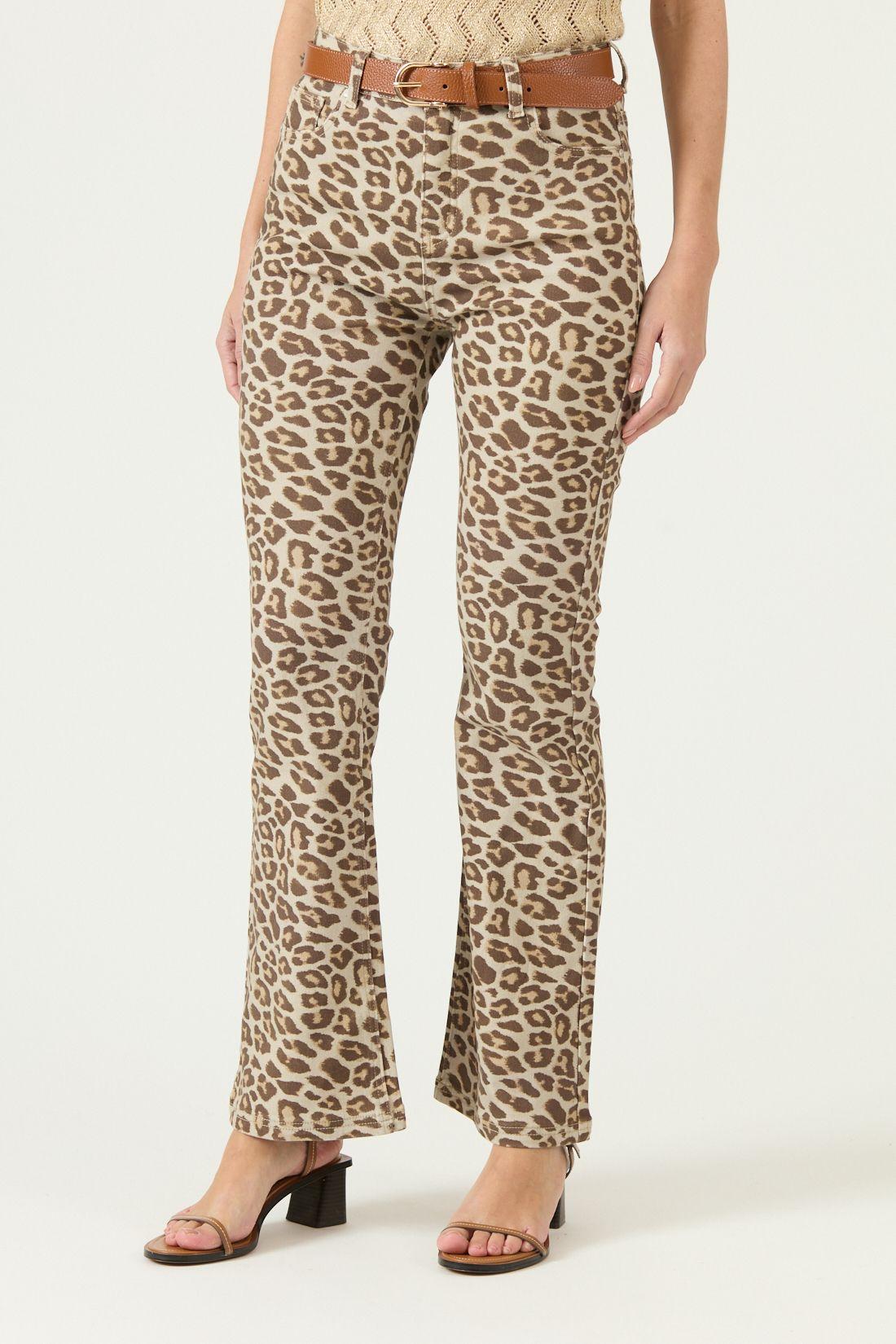 Jeans Wide Leg Animal Print Beige Cod 2400985-2