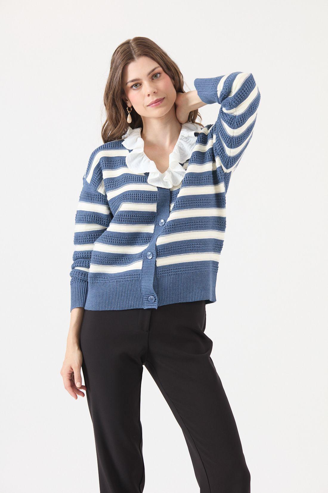 Cardigan Listado Azul Cod 5414516-0