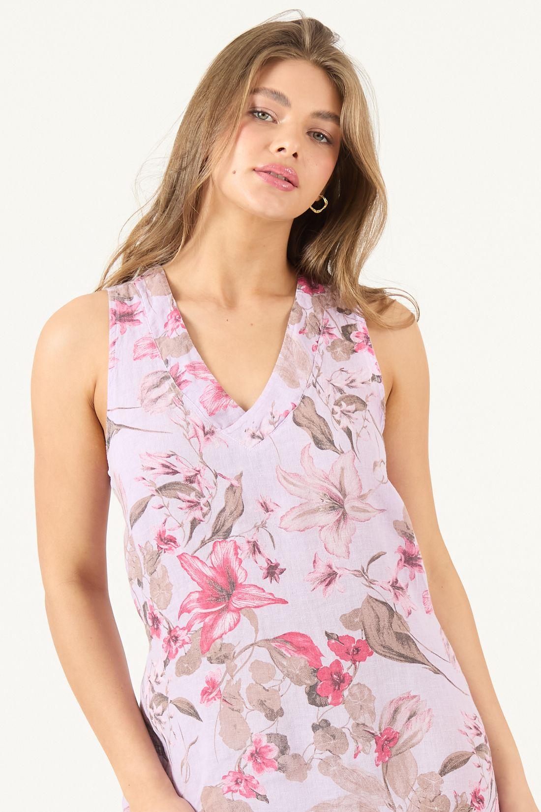Vestido De Lino Estampado Lila Cod 4005785-1