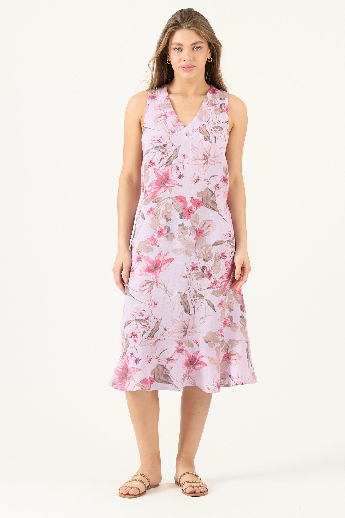 Vestido De Lino Estampado Lila Cod 4005785-2