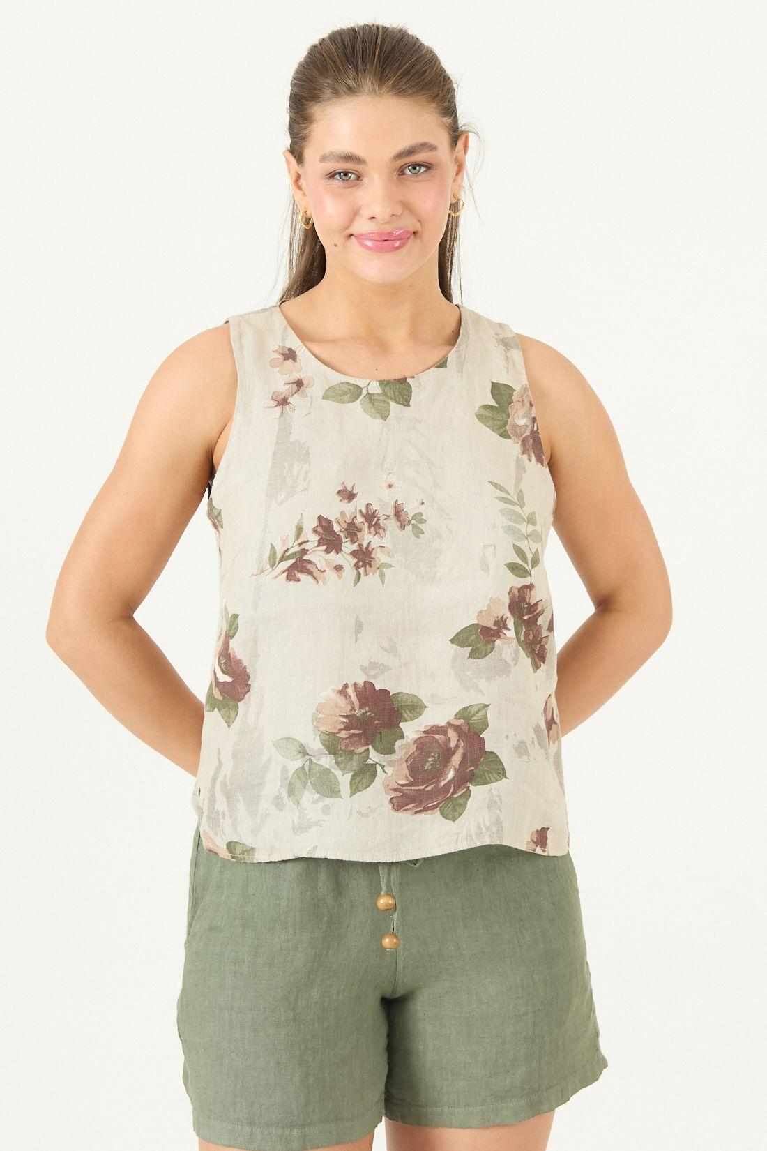 Blusa De Lino Estampada Beige Cod 4517755-2