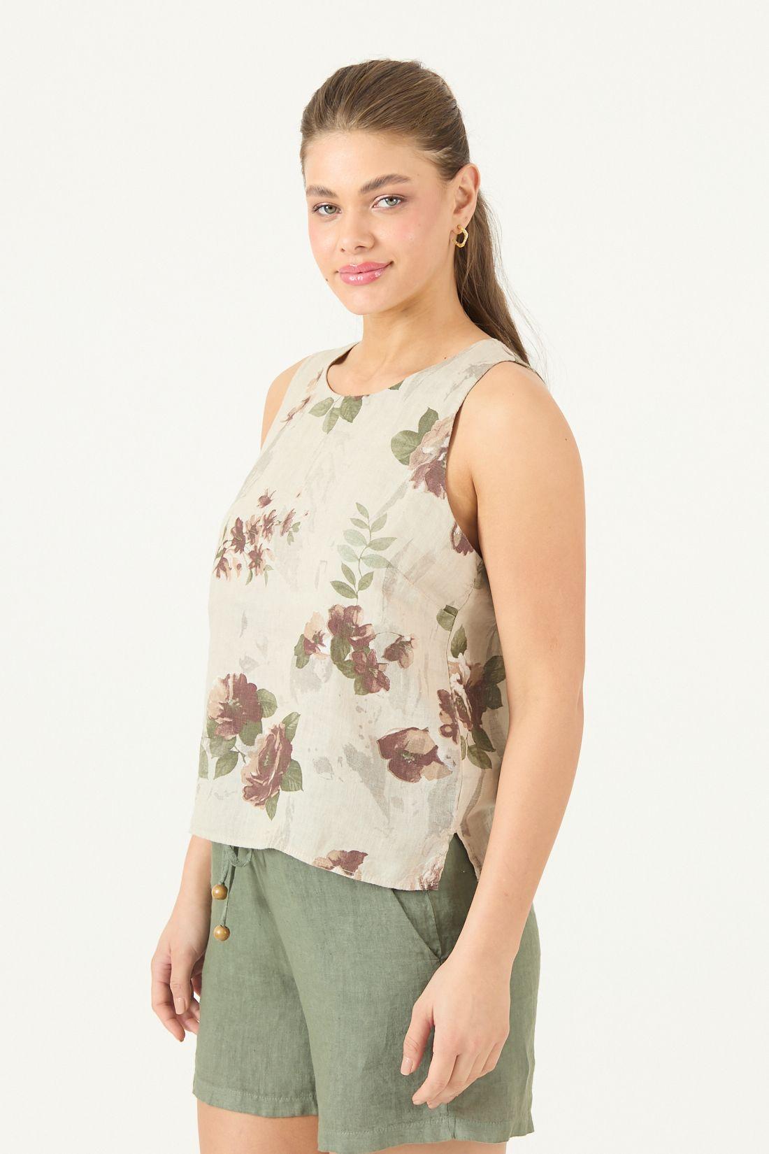 Blusa De Lino Estampada Beige Cod 4517755-3