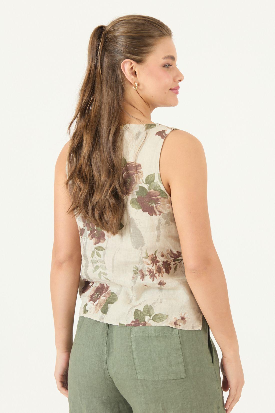 Blusa De Lino Estampada Beige Cod 4517755-4