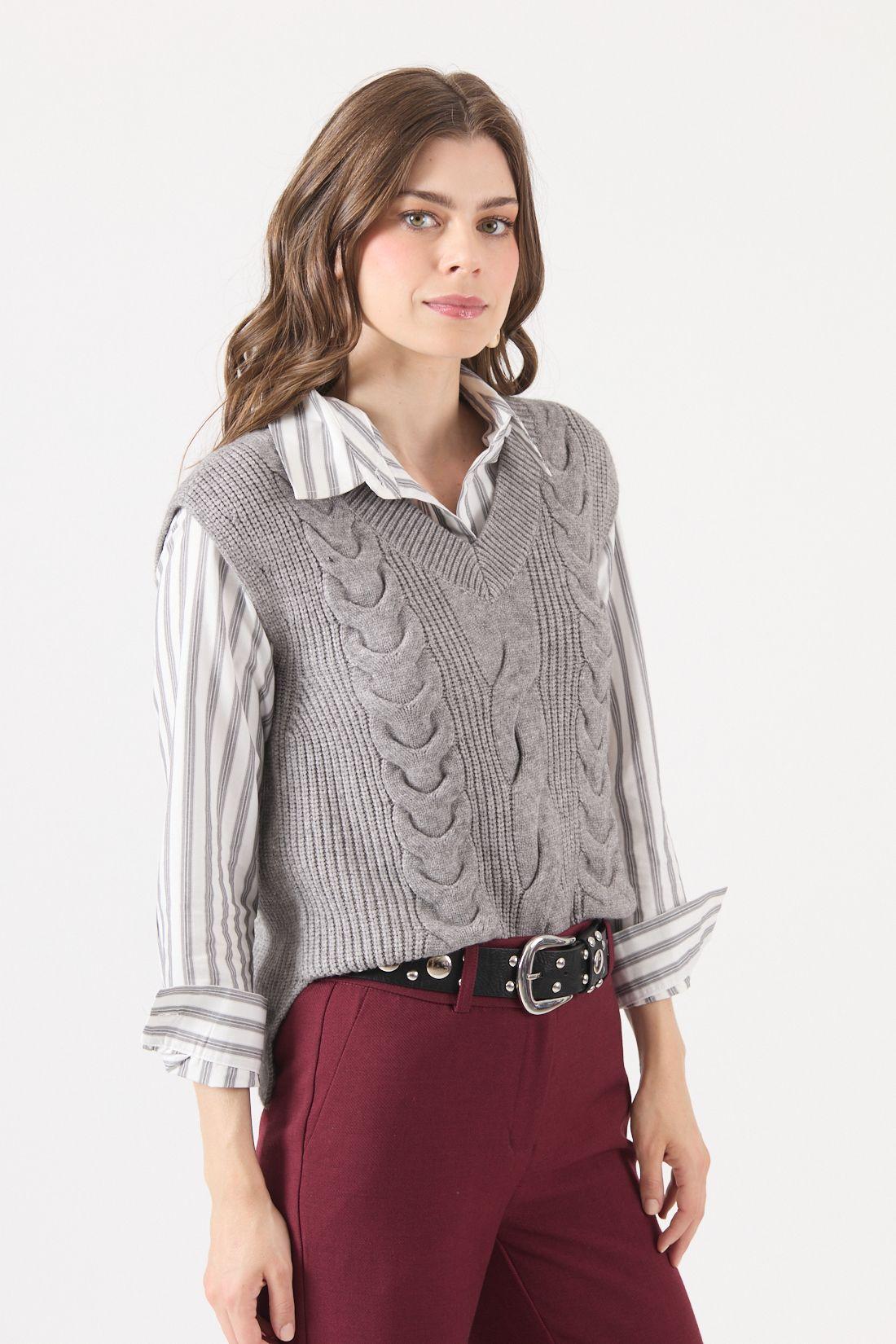 Sweater Con Trenzas Gris Cod 5414436-3