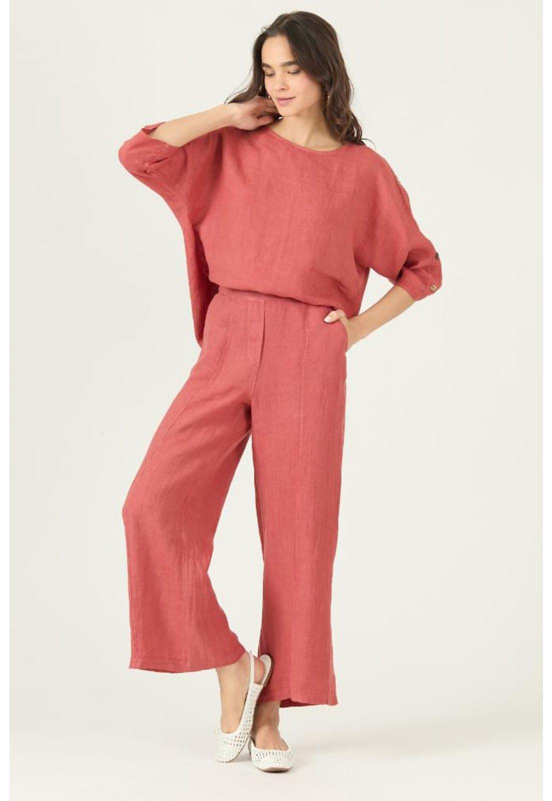 Pantalon de lino slim fit rosa viejo PRIVILEGE 2864-0