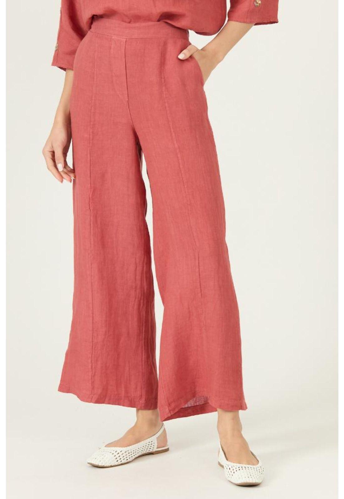 Pantalon de lino slim fit rosa viejo PRIVILEGE 2864-1
