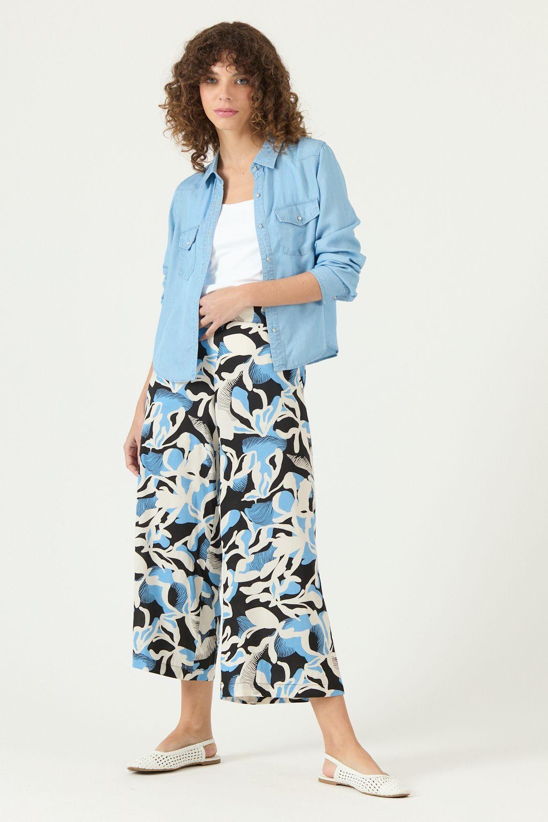 Pantalon Palazzo Estampado Celeste Cod 2012405-0