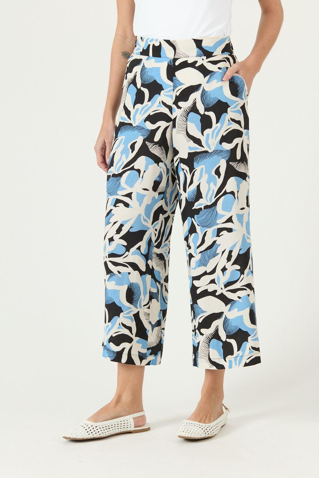 Pantalon Palazzo Estampado Celeste Cod 2012405-1