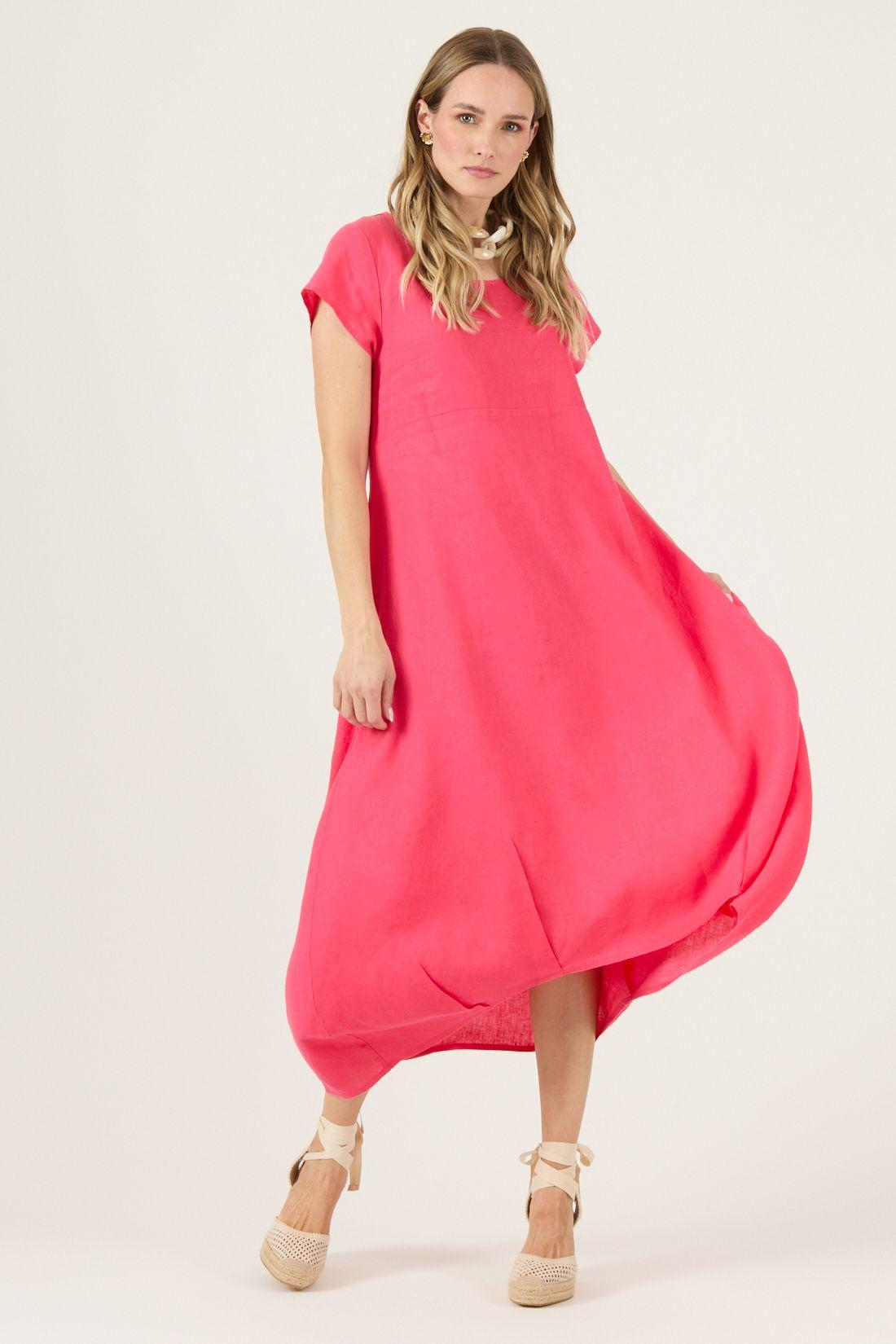 Vestido De Lino Fucsia Cod 4005375-0
