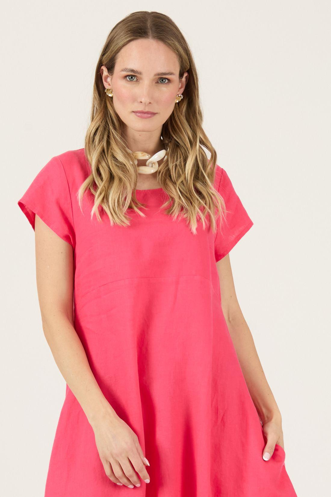 Vestido De Lino Fucsia Cod 4005375-1
