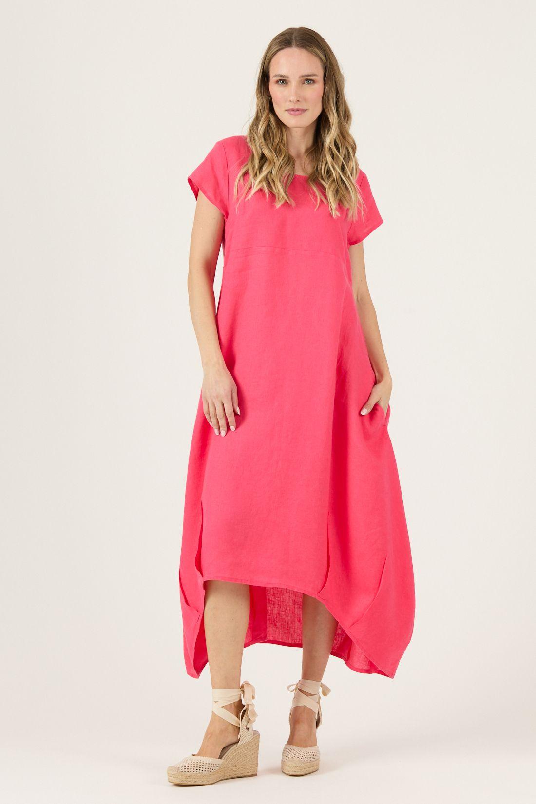 Vestido De Lino Fucsia Cod 4005375-2